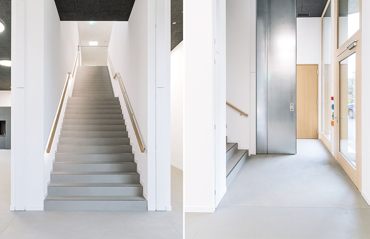 Treppenhaus des BZW Uri mit einem Brandschutz-Schiebetor vom Typ wBS 740 inkl. Fluchttüren